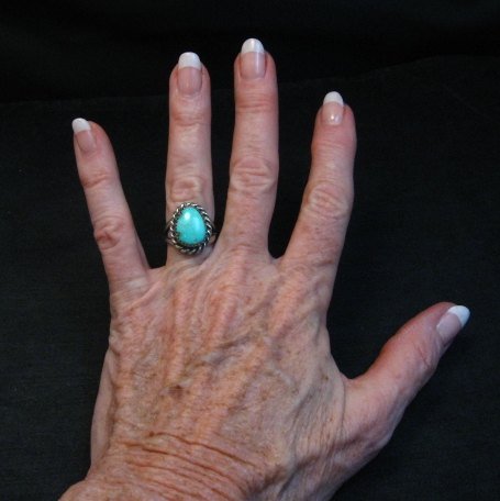 Image 2 of Vintage Native American Turquoise Ring signed sz5-1/2 