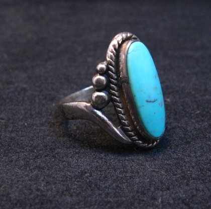 Image 0 of Vintage Navajo Turquoise Silver Bell Trading Post Ring, sz6-1/4