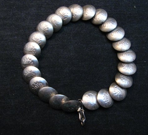Image 0 of Vintage Navajo Native American Stamped Silver Disk Link Bracelet
