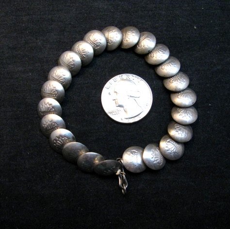 Image 5 of Vintage Navajo Native American Stamped Silver Disk Link Bracelet