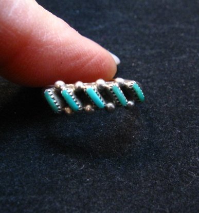 Image 0 of Dainty Vintage Native American Zuni Turquoise Ring sz5-1/2