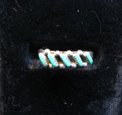 Image 4 of Dainty Vintage Native American Zuni Turquoise Ring sz5-1/2