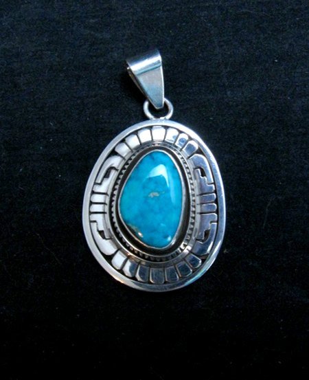 Image 4 of Leonard Nez Navajo Kingman Turquoise Silver Pendant
