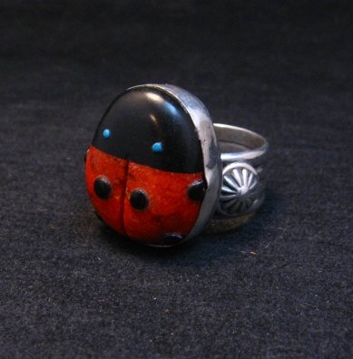 Image 0 of Ladybug Fetish Silver Ring, Navajo-Zuni collaboration, sz8