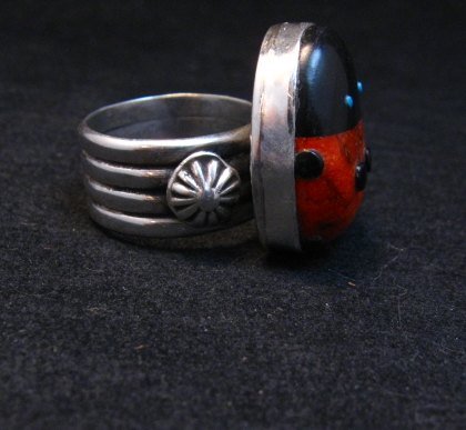 Image 3 of Ladybug Fetish Silver Ring, Navajo-Zuni collaboration, sz8