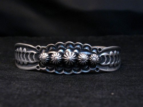 Image 0 of Bennie Ramone Navajo Stamped Bump-out Sterling Silver Cuff Bracelet