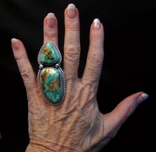 Image 3 of Huge Navajo Royston Turquoise Silver Ring by Randy Boyd sz6