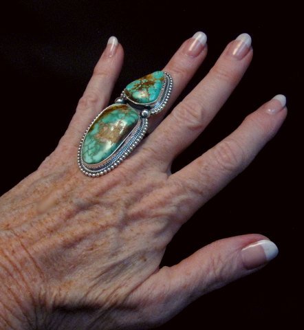 Image 5 of Huge Navajo Royston Turquoise Silver Ring by Randy Boyd sz6
