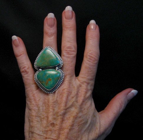 Image 1 of Massive Navajo Pilot Mountain Turquoise Silver Ring, Randy Boyd sz7-1/2