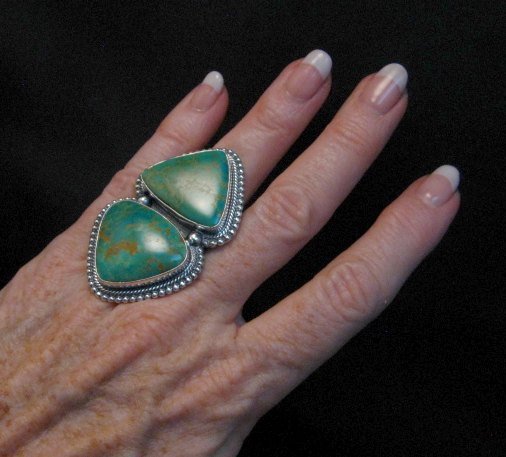 Image 6 of Massive Navajo Pilot Mountain Turquoise Silver Ring, Randy Boyd sz7-1/2