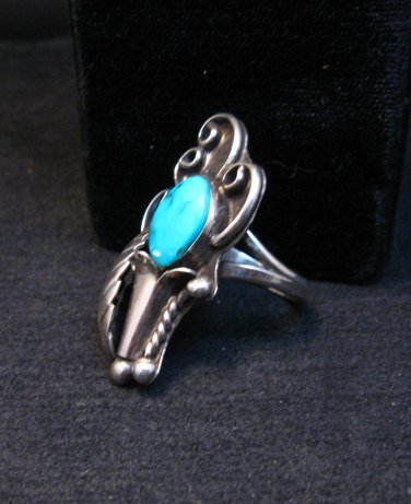 Image 1 of Vintage Turquoise Squash Blossom Ring D&E Platero sz8