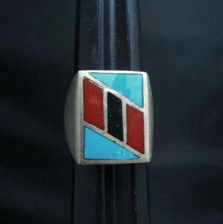 Image 0 of Vintage Pawn Navajo Turquoise Coral Inlay Ring sz10