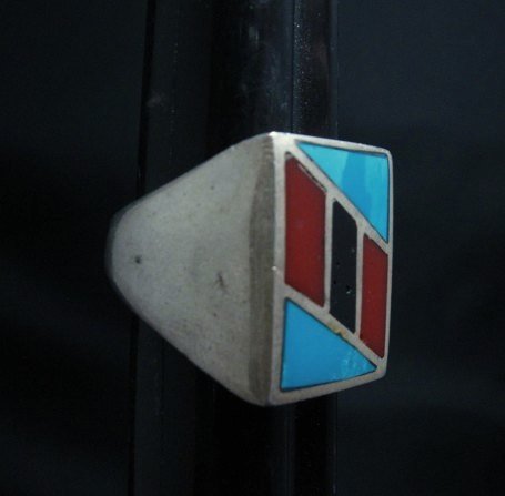 Image 2 of Vintage Pawn Navajo Turquoise Coral Inlay Ring sz10