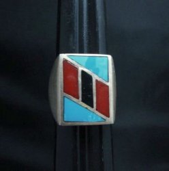 Vintage Pawn Navajo Turquoise Coral Inlay Ring sz10