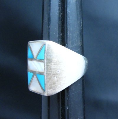 Image 1 of Vintage Pawn Navajo Turquoise MOP Inlay Ring sz10-1/4