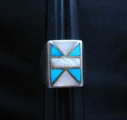 Image 0 of Vintage Pawn Navajo Turquoise MOP Inlay Ring sz10-1/4