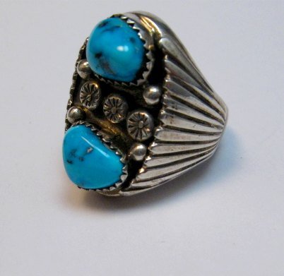 Image 2 of Navajo Native American Turquoise Silver Ring Sz9