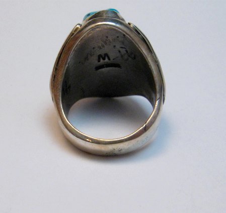 Image 3 of Navajo Native American Turquoise Silver Ring Sz9