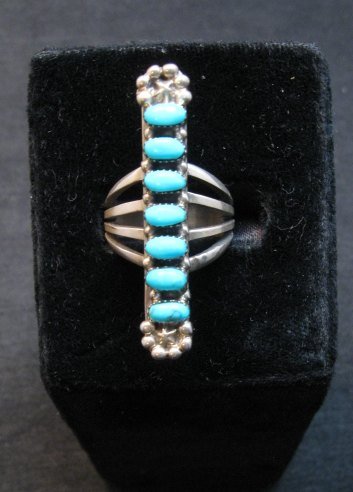 Image 0 of Native American Navajo 7-Stone Turquoise Silver Ring sz5
