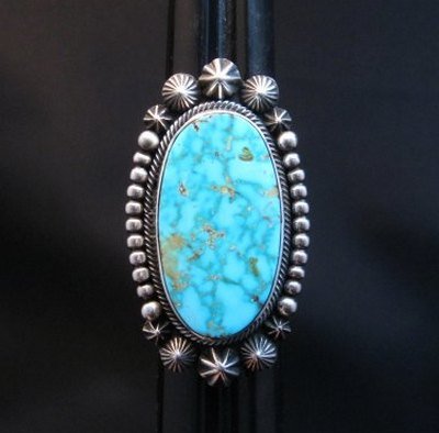 Image 0 of Splendid Navajo Kingman Turquoise Silver Ring sz8, Aaron Toadlena