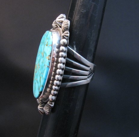 Image 2 of Splendid Navajo Kingman Turquoise Silver Ring sz8, Aaron Toadlena