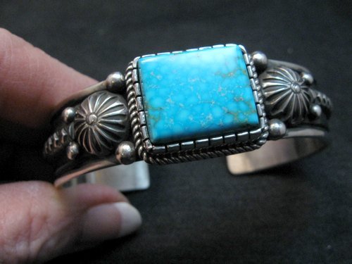 Image 0 of Albert Jake Navajo Kingman Turquoise Silver Cuff Bracelet