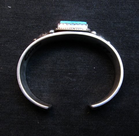Image 4 of Albert Jake Navajo Kingman Turquoise Silver Cuff Bracelet