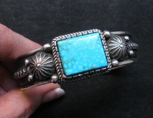Image 5 of Albert Jake Navajo Kingman Turquoise Silver Cuff Bracelet