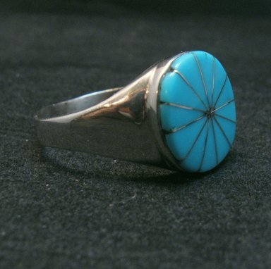Image 1 of Native American Zuni Round Turquoise Inlay Ring, Johnson Laweka Sz13-1/2 
