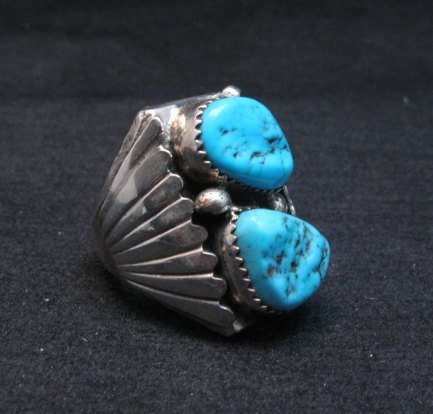 Image 2 of Big Navajo Native American Turquoise Silver Ring Sz9
