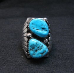 Big Navajo Native American Turquoise Silver Ring Sz9