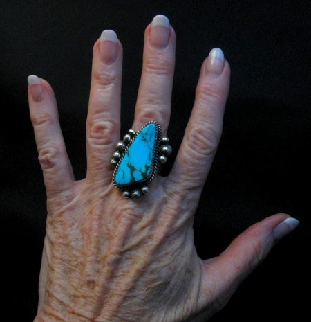 Image 3 of Navajo Rosella Paxson Kingman Turquoise Silver Ring sz 8