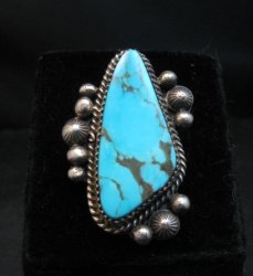Navajo Rosella Paxson Kingman Turquoise Silver Ring sz 8