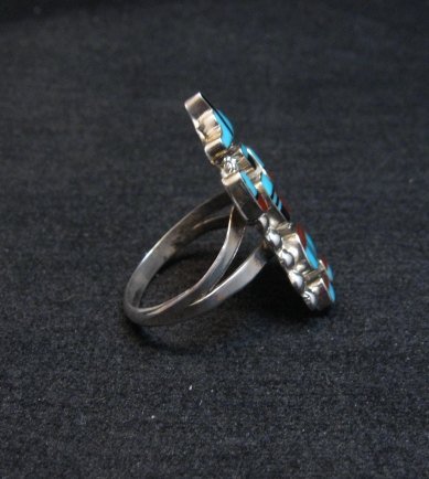 Image 1 of Zuni Native American Turquoise Multigem Inlay Kachina Ring sz6