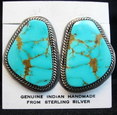 Image 5 of Huge Navajo Kingman Turquoise Earrings, La Rose Ganadonegro