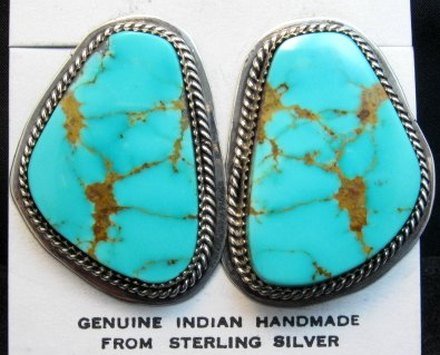 Image 0 of Huge Navajo Kingman Turquoise Earrings, La Rose Ganadonegro