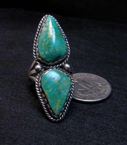 Image 2 of LaRose Ganadonegro Navajo Double Royston Turquoise Ring sz7