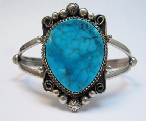 Image 0 of Navajo Rosella Paxson Kingman Turquoise Silver Bracelet