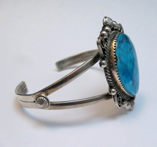 Image 2 of Navajo Rosella Paxson Kingman Turquoise Silver Bracelet