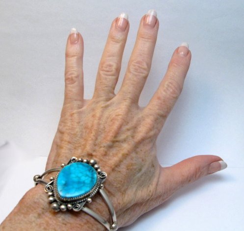 Image 3 of Navajo Rosella Paxson Kingman Turquoise Silver Bracelet
