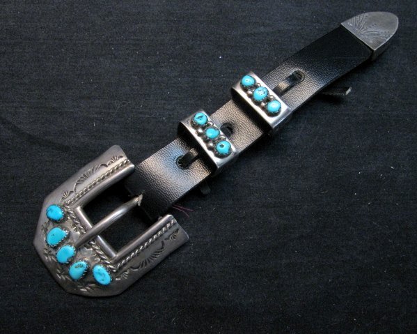 Image 0 of Vintage Navajo 4pc Turquoise Sterling Silver Ranger Buckle Set 