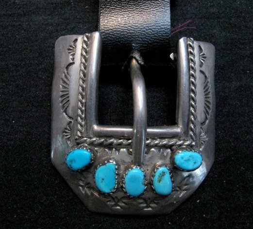 Image 1 of Vintage Navajo 4pc Turquoise Sterling Silver Ranger Buckle Set 