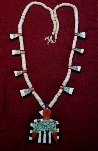 Image 0 of Vintage Santo Domingo Inlaid Thunderbird Depression Necklace