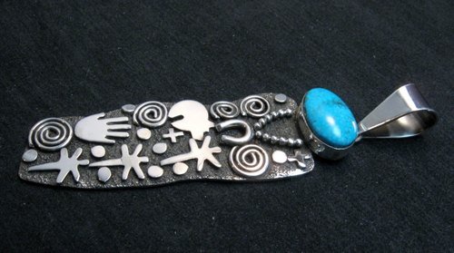 Image 3 of Large Navajo Alex Sanchez Turquoise Silver Maiden Figure Pendant 
