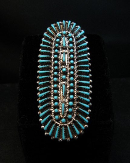 Image 0 of Long Zuni Shirley Lahi Turquoise Petit Point Cluster Ring sz7