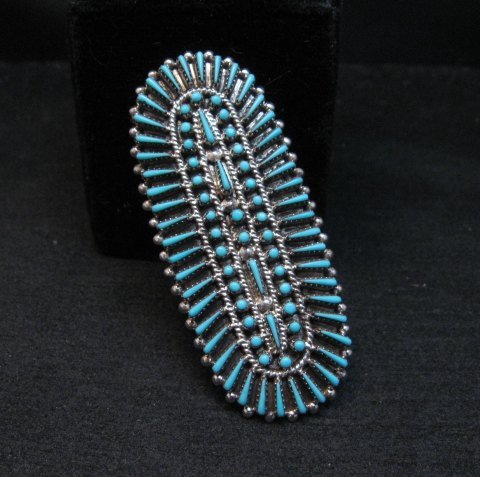 Image 3 of Long Zuni Shirley Lahi Turquoise Petit Point Cluster Ring sz7