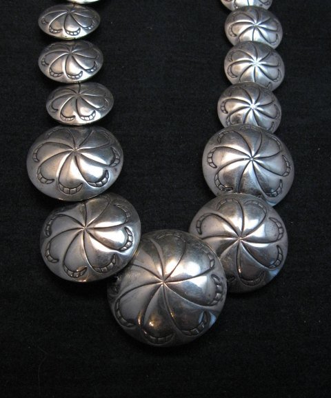 Image 1 of Vintage Navajo Native American Hollow Silver Disk Bead Necklace Reversible