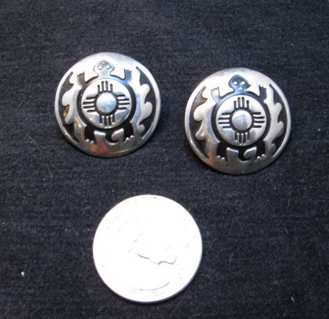 Image 1 of Vintage Southwestern Turtle and Zia Silver Post Earrings 
