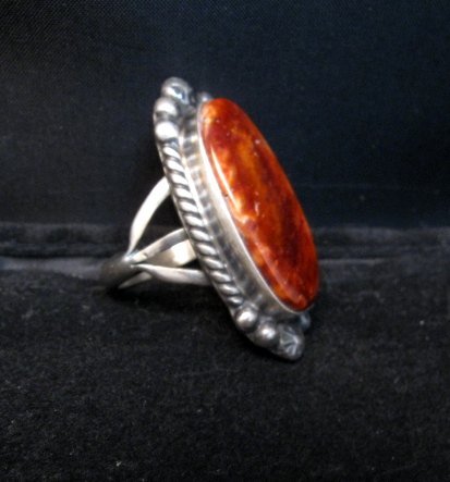 Image 2 of Native American Navajo Spiny Oyster Silver Ring, Augestine Largo Sz7
