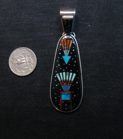 Image 2 of Long Navajo Native American Multigem Micro Inlay Pendant Matthew Jack 
